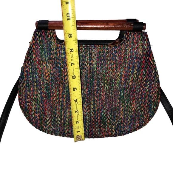 Multicolored Vegan Republic Handbag, Shoulder Purse, Adjustible Strap, Wood Hand - Picture 8 of 9